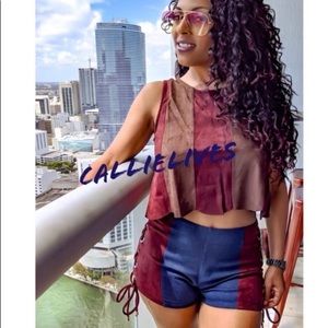 Faux suede & Dark Denim Shorts